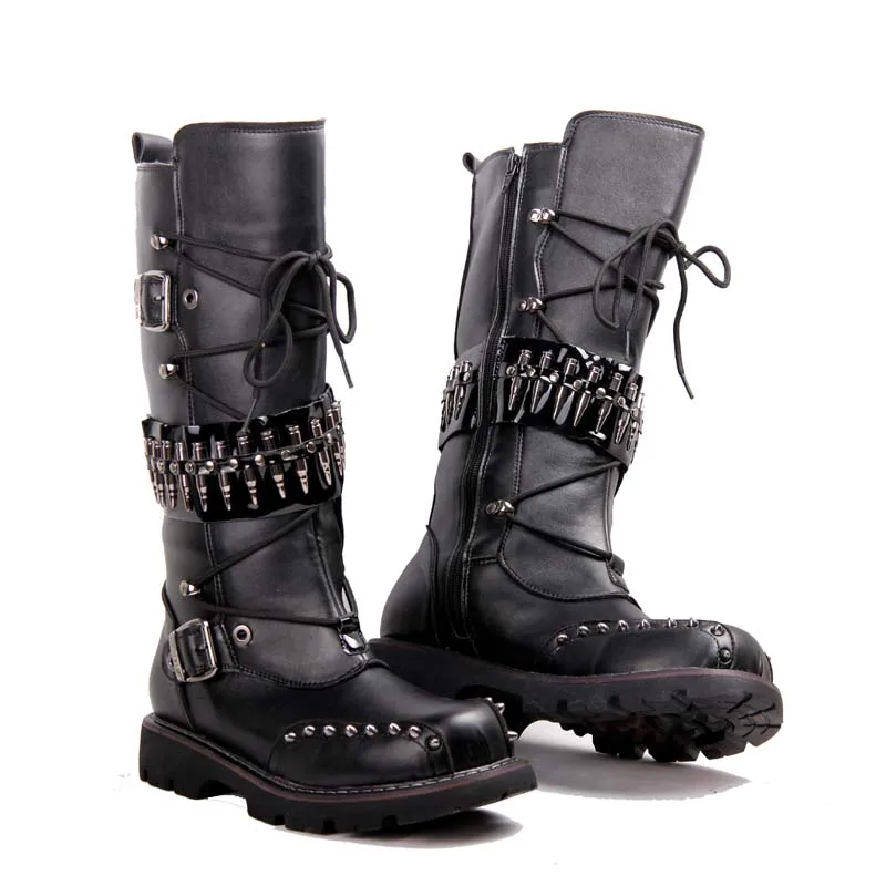

2020 punk Over Knee High Boots Mens Military Boots Natural Cow Leather Men Long Waterproof Snowboots Equestrian Motocycle Boots