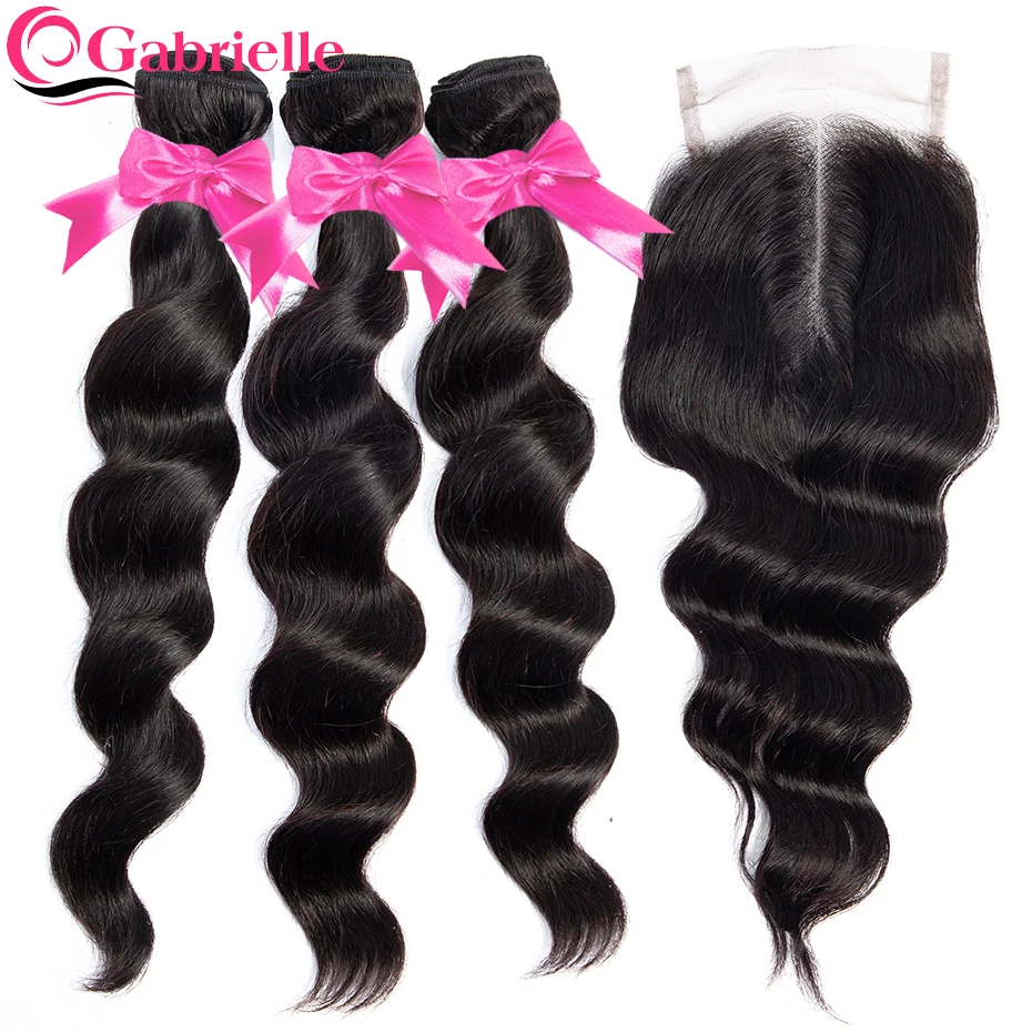 

Gabrielle Brazilian Human Hair Loose Wave Bundles with Closure Non-remy Hair Weave Bundles with Closure Natural Color Free Ship