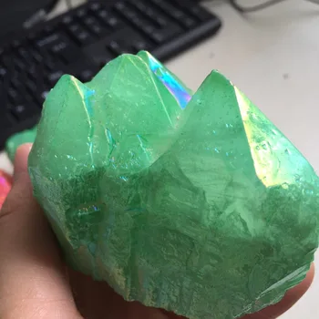 

D21(334g) Electroplating Green Healing aura Quartz Cluster Specimen Minerals Crystal feng shui Stone