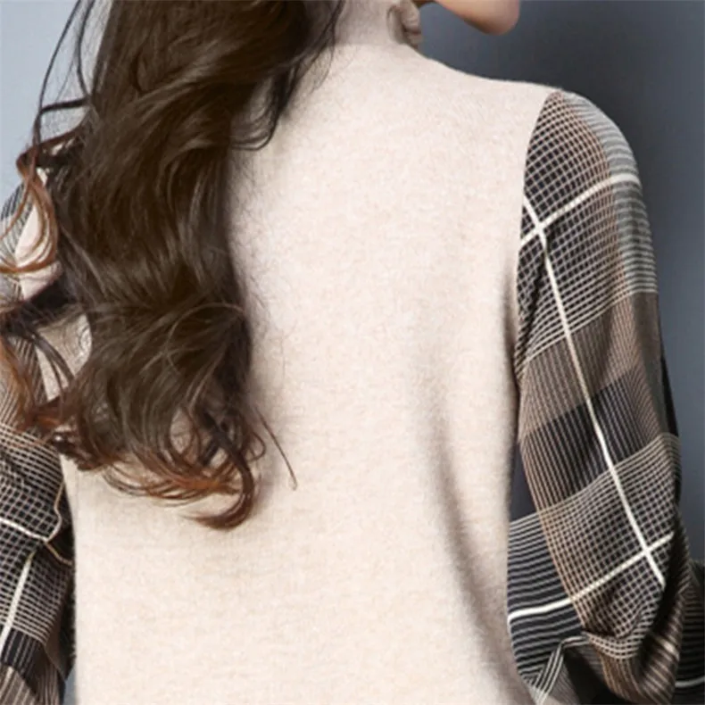 XJXKS для женщин водолазка платья свитеры лоскутное рукавом Смеси трикотажные удобные дамы пуловер длинные свитеры для