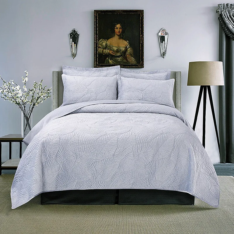 Fleece Stitch Leaves Chic Quilt Coverlet Bedspread Blanket Two