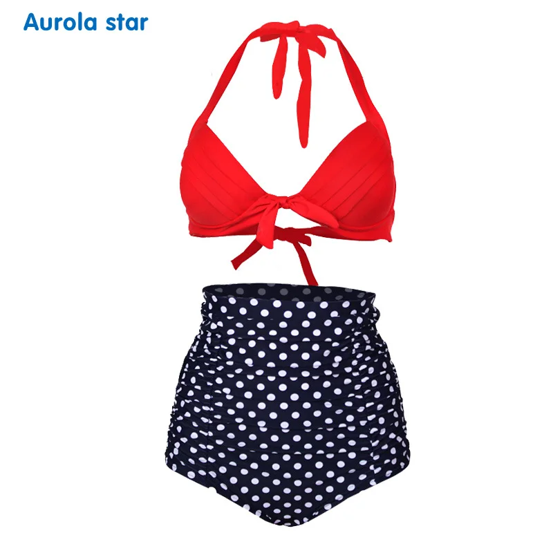 Купальник для беременных женщин купальник для беременных женщин высокая талия пляжное сексуальное бикини наборы ретро костюм сплошной горошек AUROLA STAR