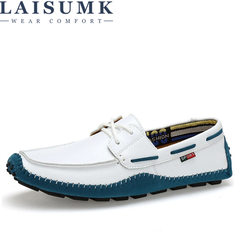 

LAISUMK Italian Genuine Leather Man Loafers Designer Slip On Driving Shoes Men High Quality Luxury Brand Soft Flats Large Size
