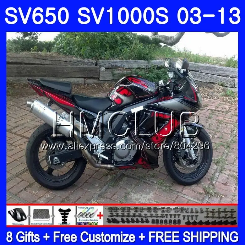 Красный Черный обтекателя Для SUZUKI SV650S SV 650S 03 09, 10, 11, 12, 13 лет, 28HM. 22 SV650 1000 S 1000 S SV1000S 2003 2009 2010 2011 2012 2013