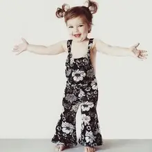 Детская одежда для девочек летнее пляжное платье с открытыми плечами одежда с милыми цветами для девочек принт брючный костюм с бретельками расклешенные брюки для девочек комбинезоны для девочек комбинезон без рукавов