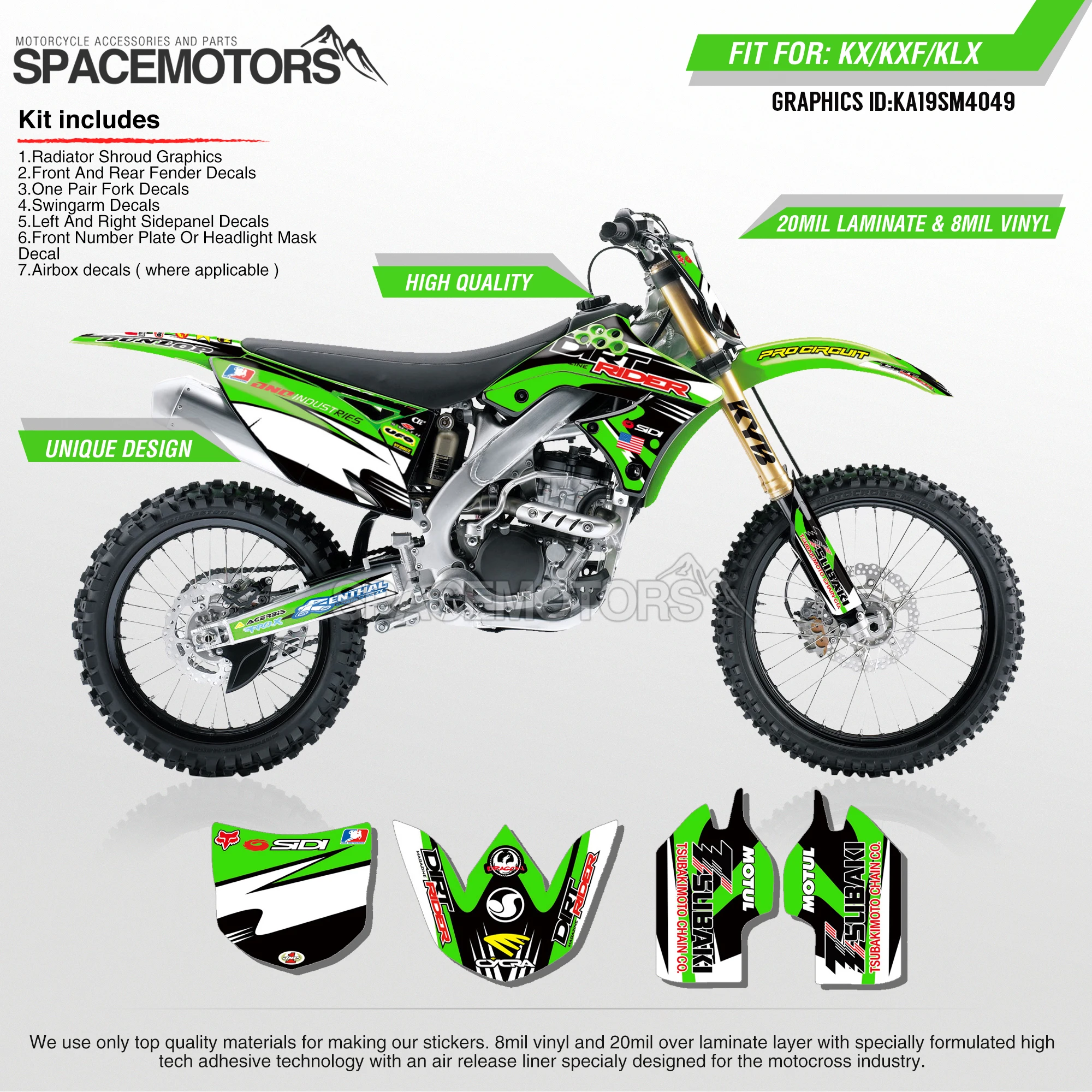 MotoSpace индивидуальные команды Графика Фоны наклейки 3m наклейки на заказ для KAWASAKI KX250F/450F 06-12 06-11 KLX450R 08-13 049
