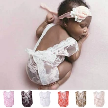 Newborn Baby Girls Lace Deep V Backless Romper Jumpsuits Photography Prop Outfit P101
