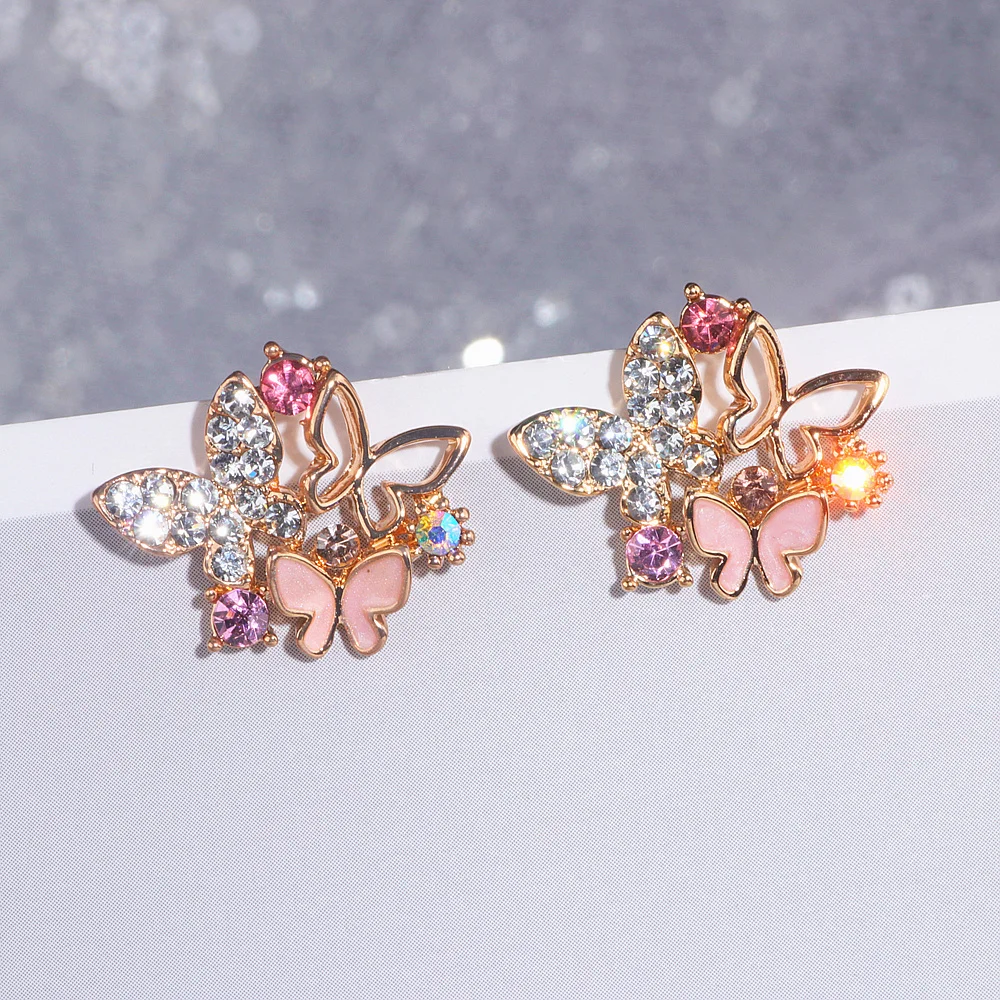 Elegant Cute Hollow Shiny Colorful Crystal Butterfly Stud Earrings For Women Girls Fashion Jewelry Women Earrings Brincos WX201