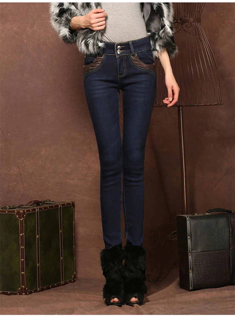 Зимние джинсы для мам женские с высокой талией эластичные джинсы леггинсы утолщенные теплые джинсы Большие размеры длинные брюки узкие джинсовые брюки