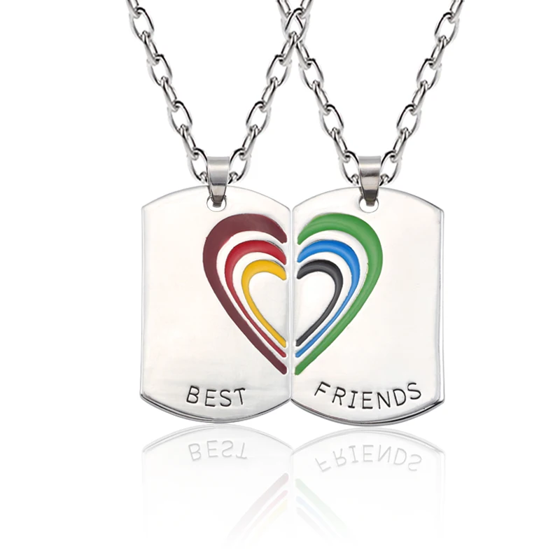 2pcs Best Friends Forever Necklace BFF Friendship Couple Jewelry Enamel