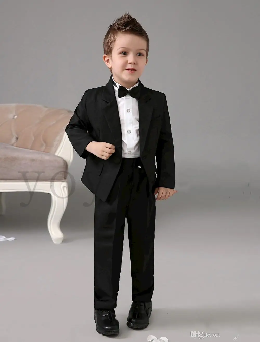 Three Pieces Luxurious Black Ring Bearer Suits Boys Tuxedo With Black