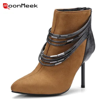 

MoonMeek new arrive winter women boots classic super high heels ankle boots hot sale ladies suede leather boots big size shoes