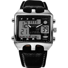 Дизайн Лидирующий бренд мужские чехол из нержавеющей стали спортивные черные кожаные ЖК-цифровые кварцевые наручные часы хорошее качество повседневные часы#20