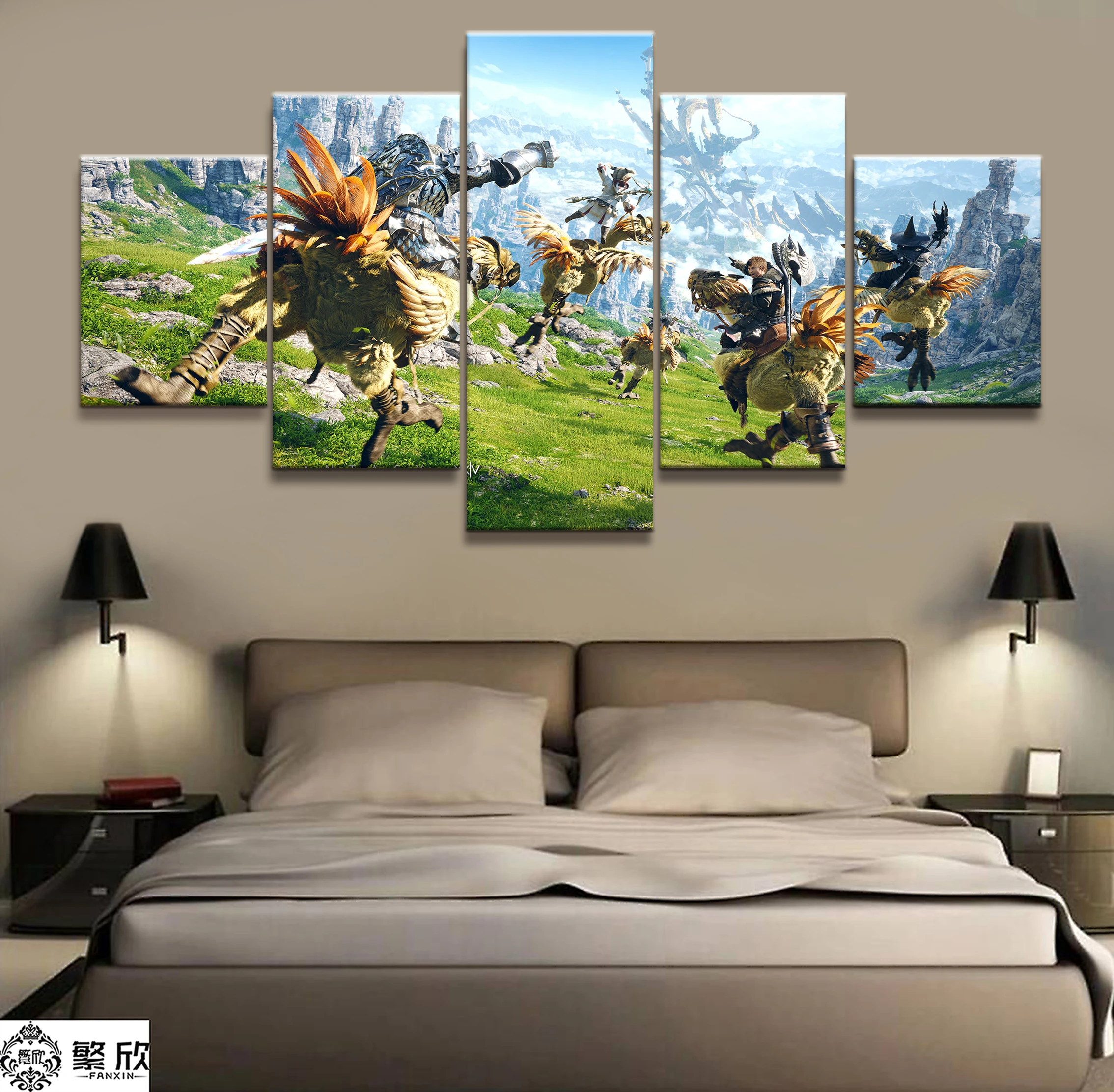 

5 Pieces Final Fantasy XIV Game Poster Modern Wall Art Decorative Modular Framework Picture Canvas HD Printed One Set Painting