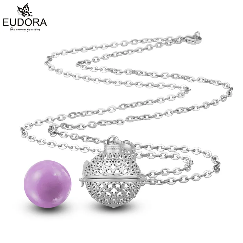 Eudora 20 мм покрытый серебром гармония шар Цветок клетка кулон ожерелье Красочный DIY ювелирные изделия для беременных женщин Рождественский подарок K154 - Окраска металла: K154N20A12