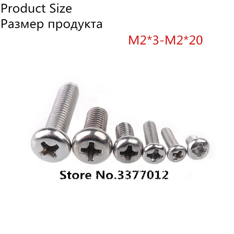

100pcs/lot 304 stainless steel Cross round head screws SZ101-13 M2*3-M2*20 Flat tail machine screws PM