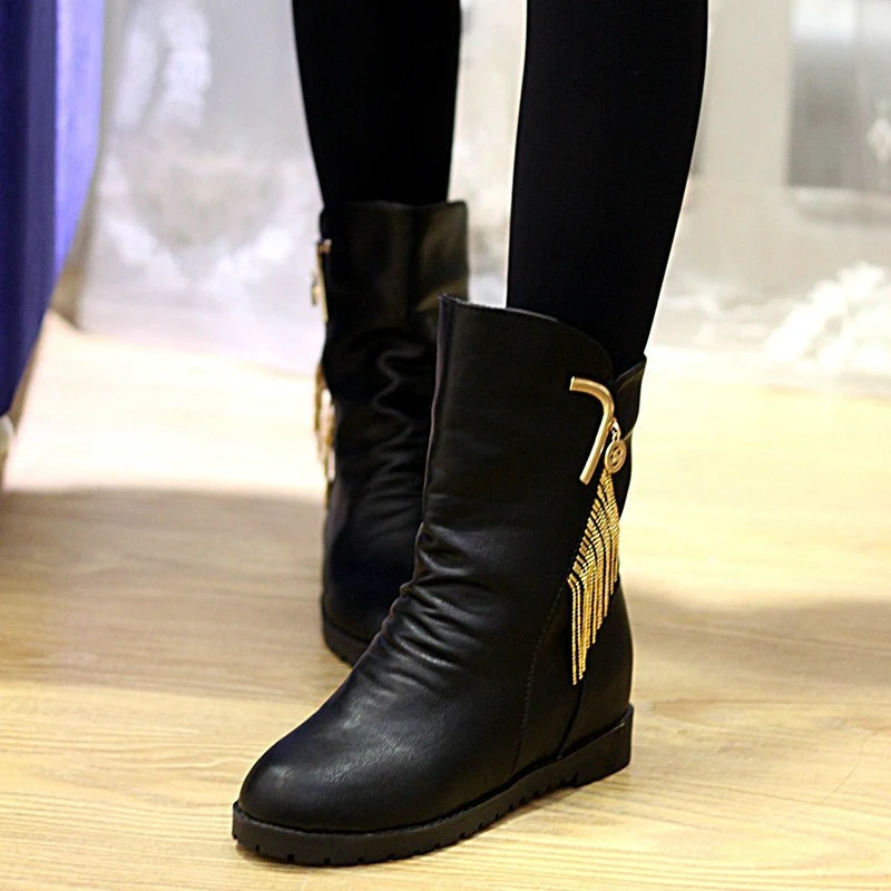 2016 new spring autumn thick flat bottom boots cotton high heeled shoes