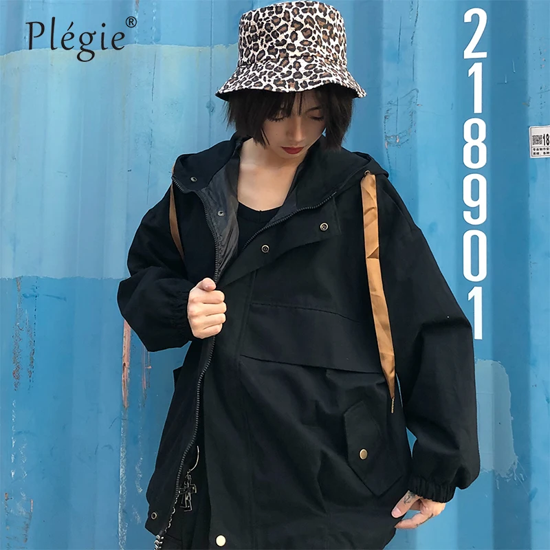 Plegie Harajuku, Женская куртка большого размера,, весна, осень, пэтчворк, куртка с капюшоном, Bf стиль, Студенческая куртка свободного кроя, пальто