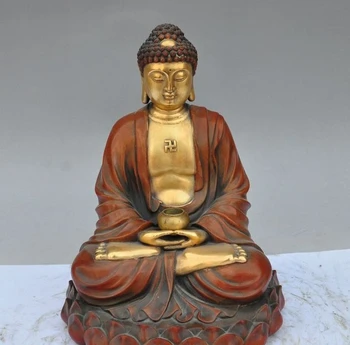 

10" old china buddhism pure purple bronze gold sakyamuni Medicine Buddha statue