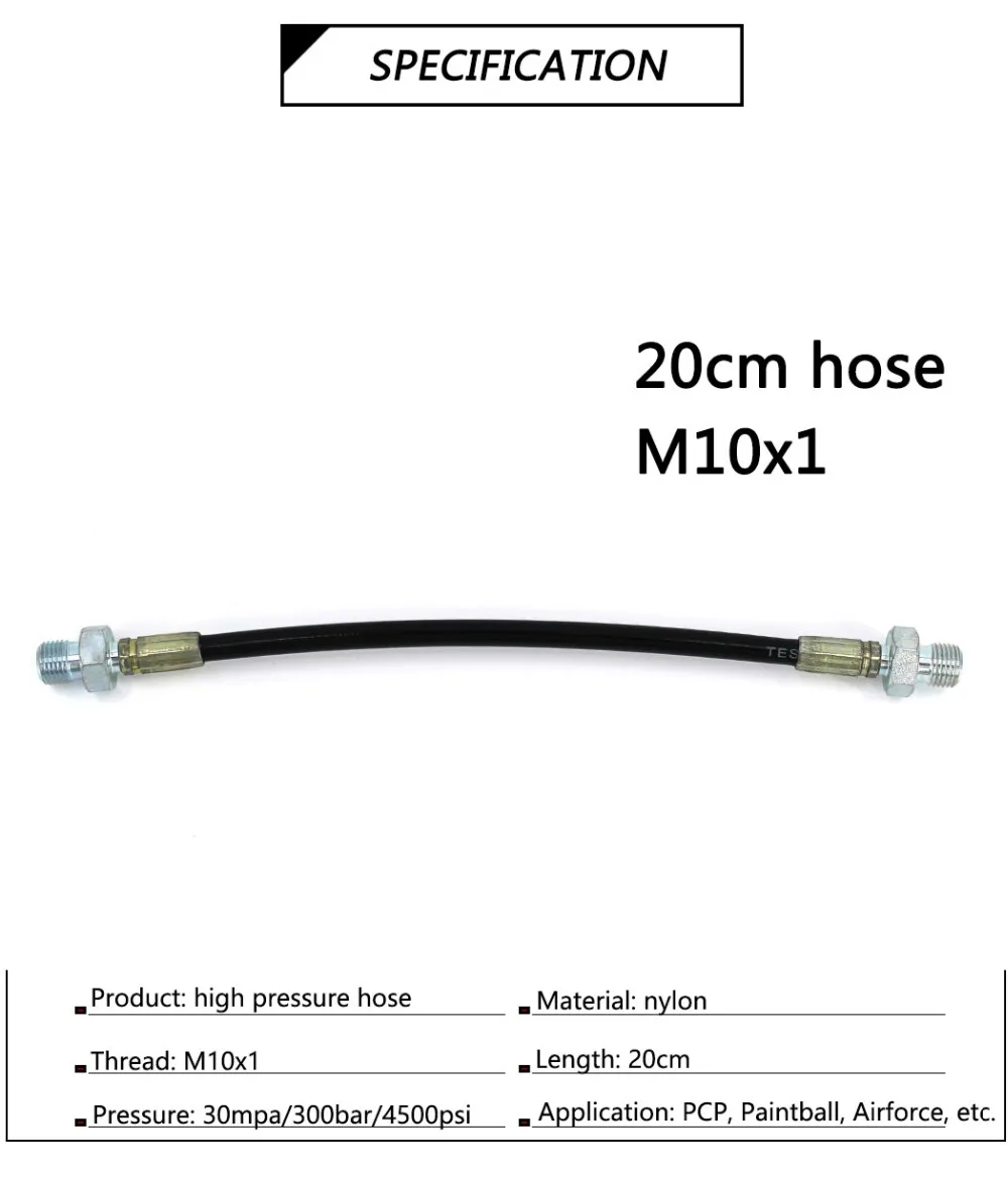 PCP Airforce шланг высокого давления 20 см длинные для пневматики устройства M10x1 мужской нитки Air заправка Нейлон Черный Быстрый муфты