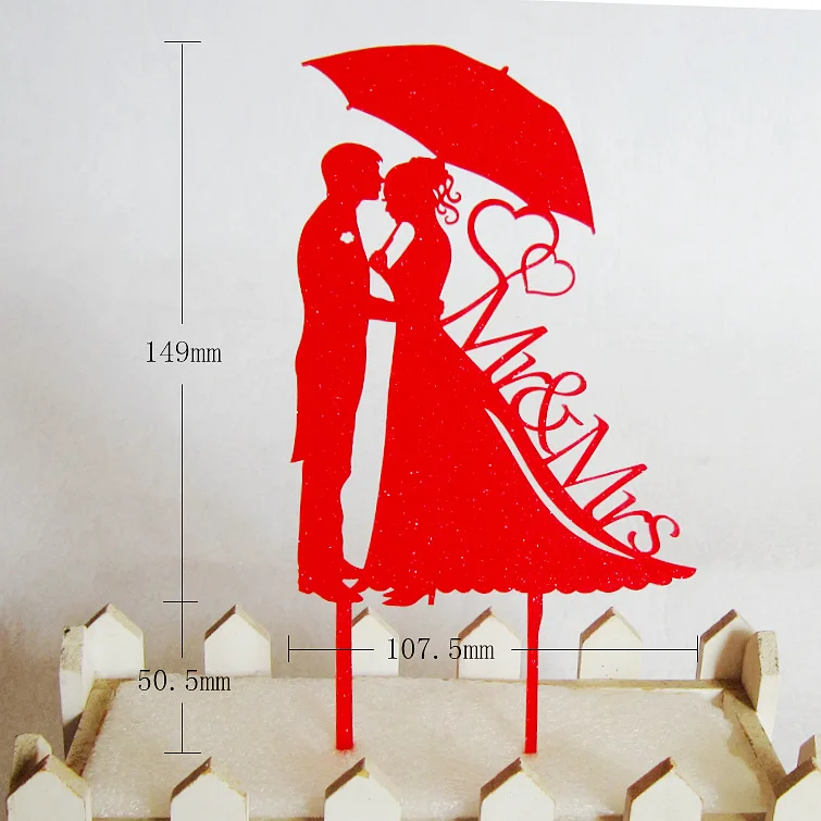 Acrylic Wedding Cake Flag Topper Mr & Mrs Gold Red Bridal Cake Flags For Wedding & Anniversary Party Cake Baking Supplies