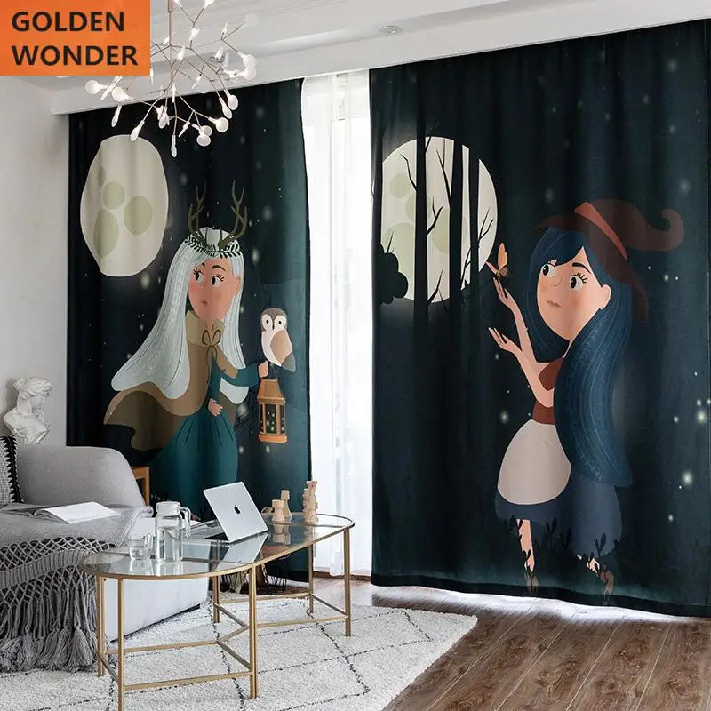 

European Magic Forest Curtains For Living Room Shade Curtains Blackoutn Kids Thick Bedroom Drapes Window Cloth Decoration