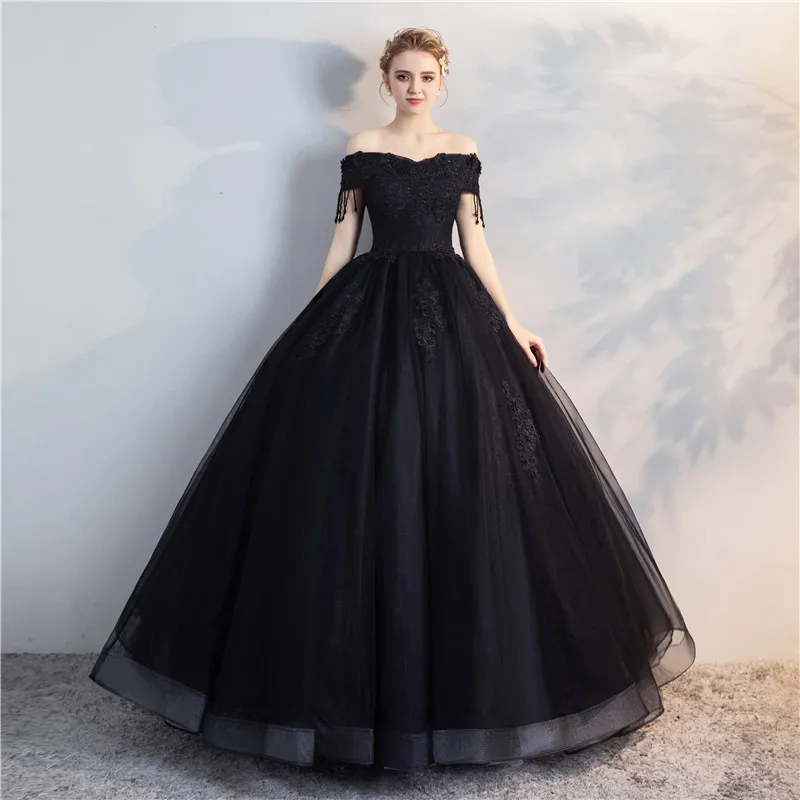 Vestido de Noiva Свадебные платья принцессы с кружевными цветами, бальное платье, черное свадебное платье с v-образным вырезом, свадебное платье