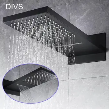 

Bathroom Accessorise rainfall waterfall in-wall shower head with embedded box Matte Black Rectangular 2 way big rain shower