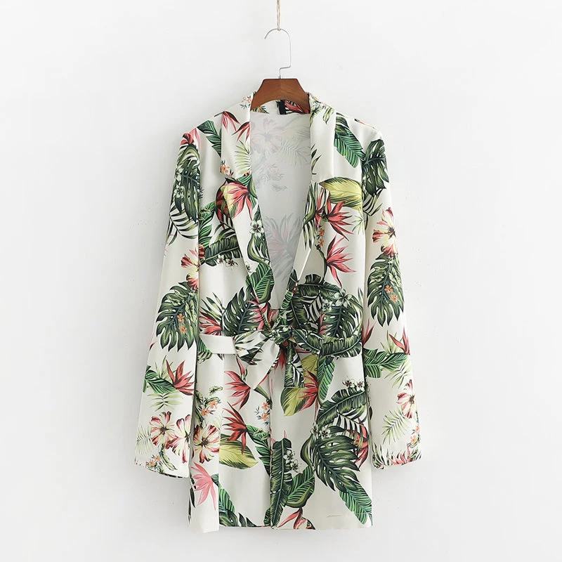 2019 Spring New Vintage Blazer Women Sashes Floral Print Female Jacket Blazers Tops Long Sleeve Blazer Feminino Outerwear Coat