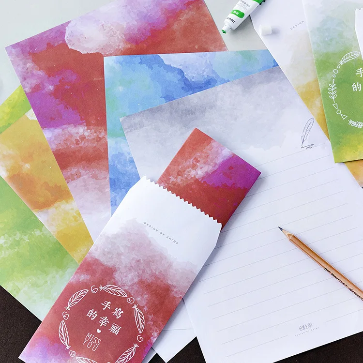 

12 Pcs/Set 4 Envelopes + 8 Writting Paper Handwritten Happiness Miss You Envelope For Gift Korean Stationery
