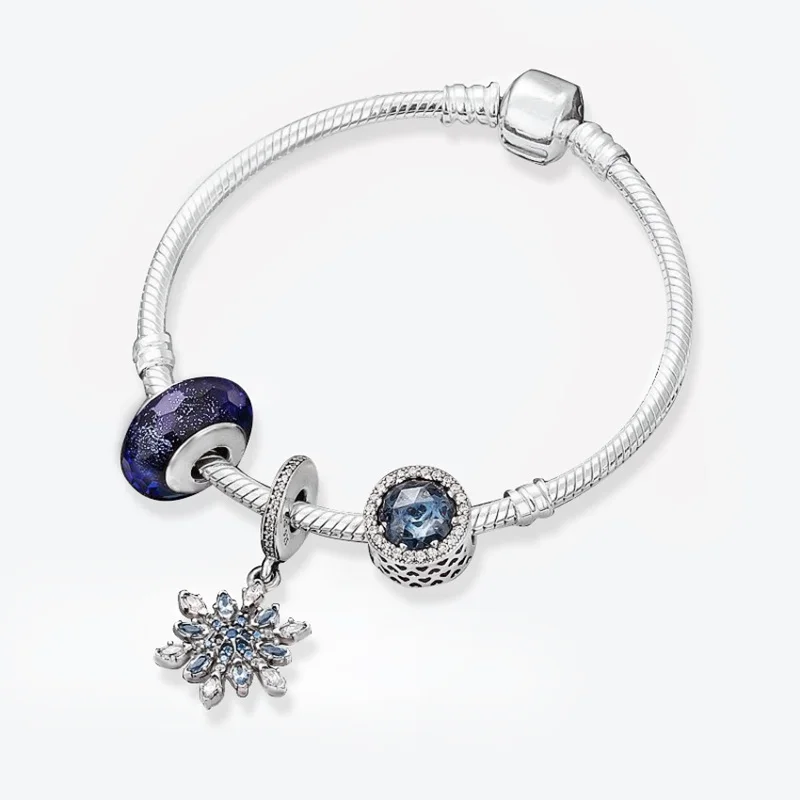

High- uality Blue Cat's Eye Snow Beads Charms Fit Original Bracelet for women 925 Sterling Silver Jewelry Brand Logo Bracelets