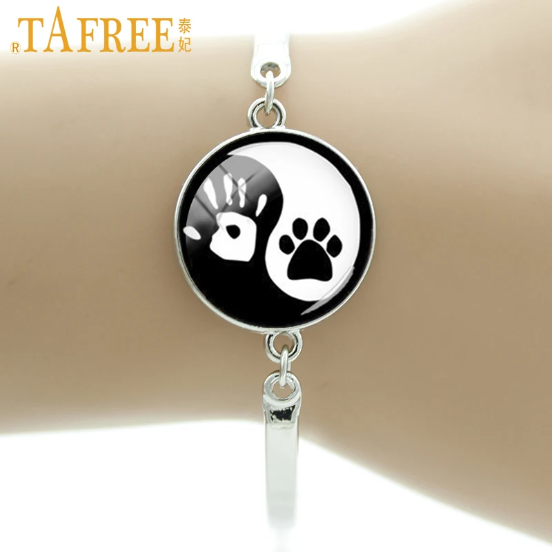 

TAFREE Tai Ji yin yang bracelet vintage handprint dog paw print footprint tai jewelry animal cat dog liker bracelets T824