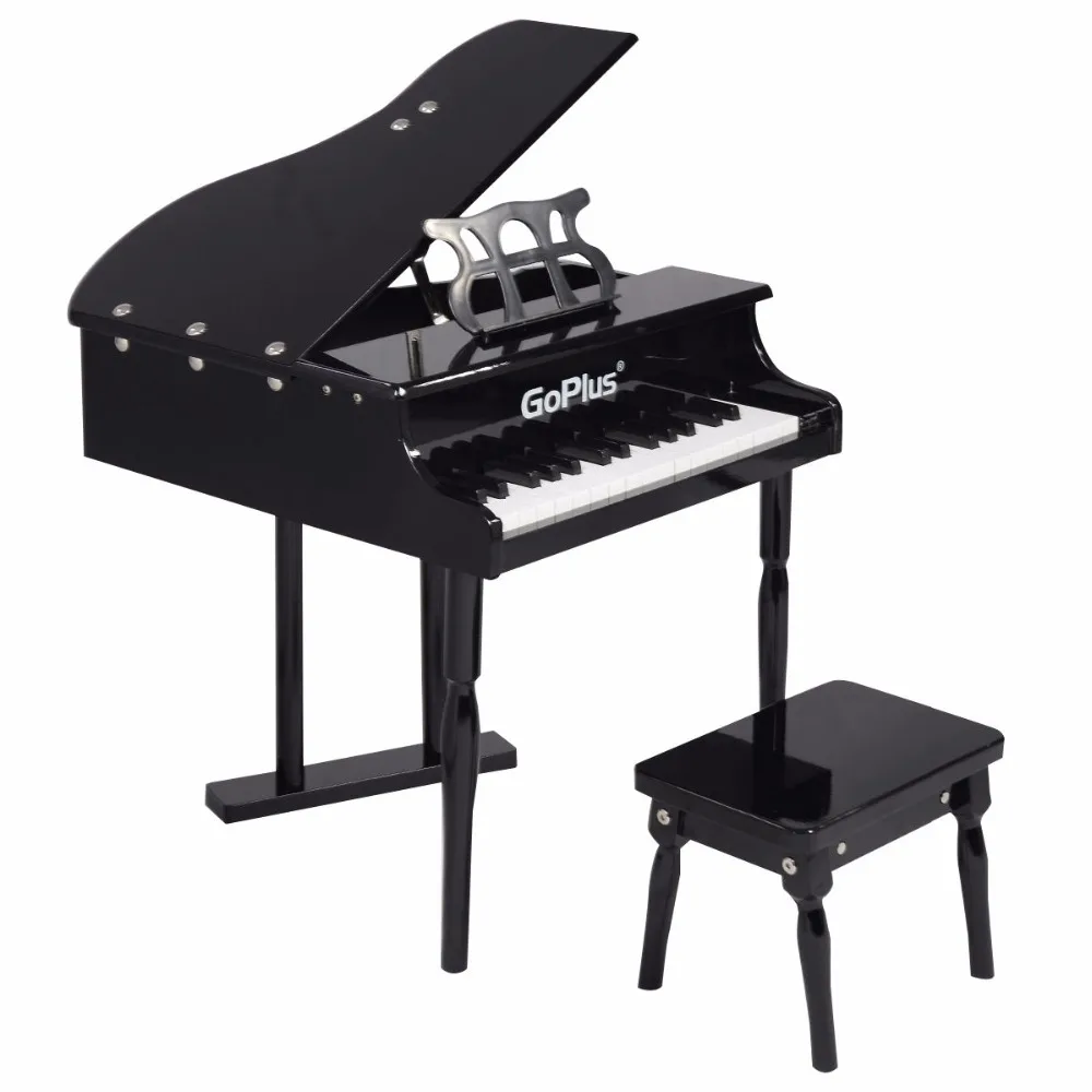  Goplus Children 30 Keys Toy Grand Baby Piano with Kids Bench Wood Black Pink Kids Pianos Toddlers B