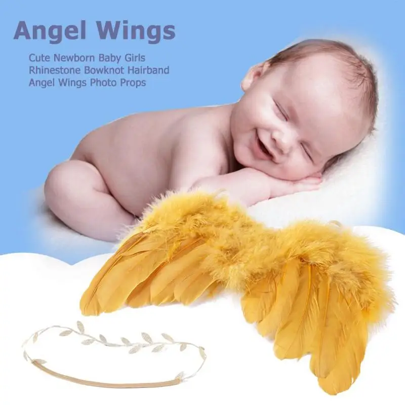 Модный головной убор из полиэстера с перьями и крыльями ангела для новорожденных