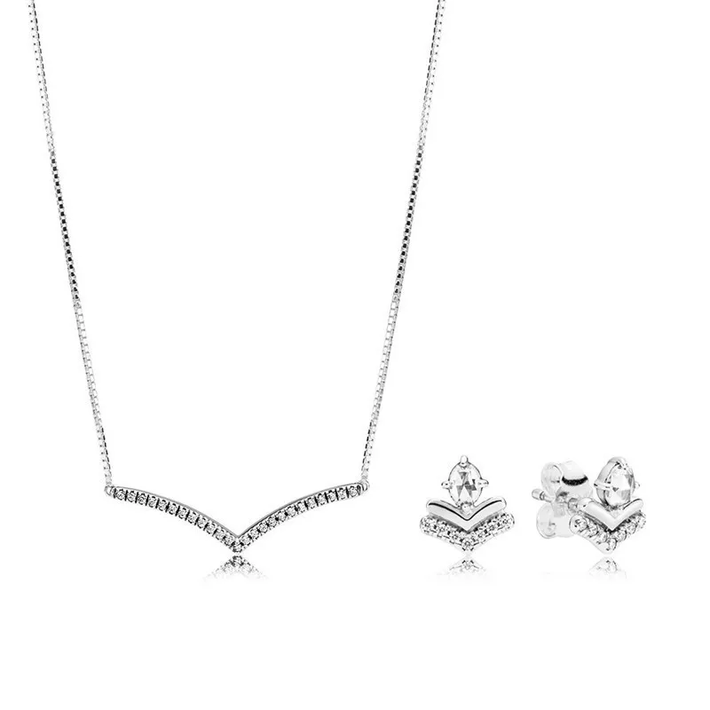 

Clear CZ Wish Stylish Pendant Necklaces & Stud Earrings for Women Fashion Sterling Silver Jewelry Sets Femme Collier & Earrings