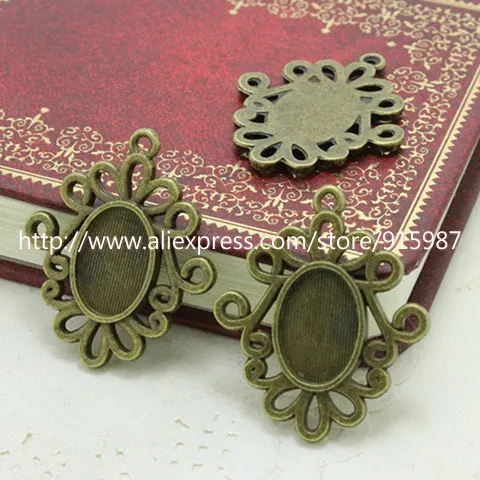

Sweet Bell 30pcs/lot Vintage Oval Filigree Cabochon Pendant Settings 10*14mm Antique Bronze Pendant Blank Tray 7A1104