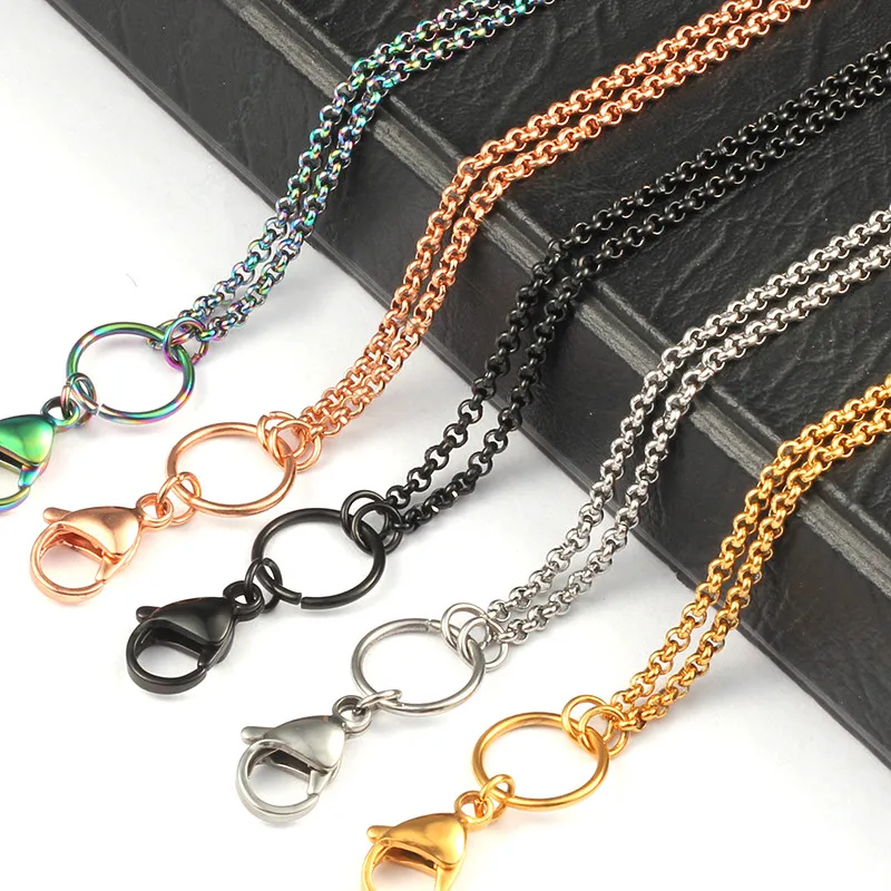

10PCS 80cm Stainless Steel Silver/Gold/Rose Gold/Black/Rainbow/Chocolate Chain For Floating Locket Chains 32 Inch
