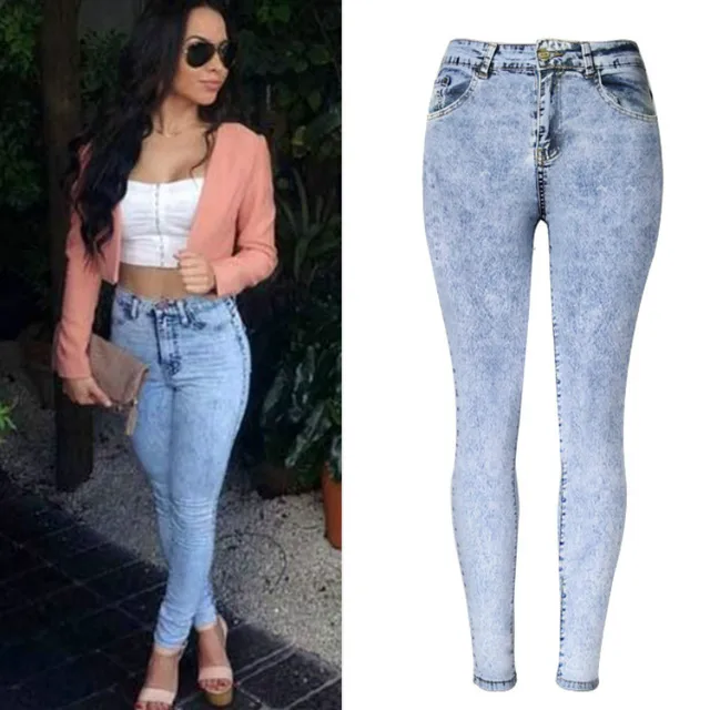 2019 Taille Haute Skinny Femmes Jeans De Mode Neige Blanc Élasticité Coton Mince Jeans Femme Vintage