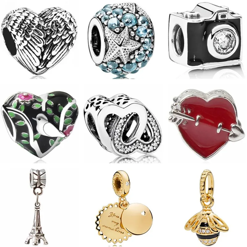 

Hot Selling Crystal Starfish Cat Bird Camera Bear Owl Key Heart Beads Fit Original Pandora Charms Beads for Women Making Jewelry