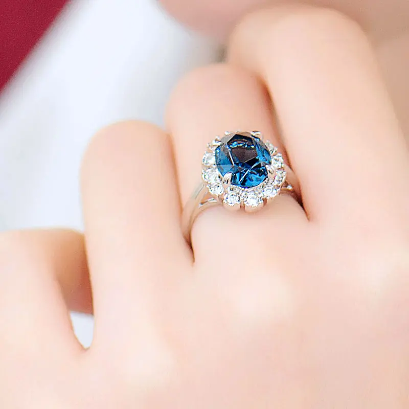 

Women's wedding The new Qinglanbingshui ring Mu Xia female fashion female Crystal Ring South Korea accessories