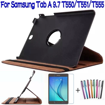 

360 Degree Rotating Smart PU Leather Cover for Samsung Galaxy Tab A T550 T555 P550 9.7" Tablet Funda Case+Screen Protector+Pen