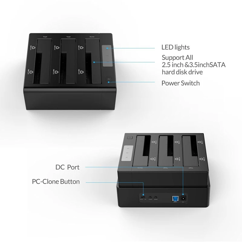  ORICO 3-Bay USB 30 HDD estación de acoplamiento para 25 35 pulgadas SATA Disco Duro HDD soporte clo