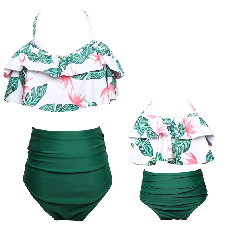 

Family Matching Outfits Mother Daughter Swimwear Women Beach Kid Bikini Bahitng Swimsuit Brachwear Mother Girl Swimming Clothing