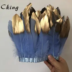 Cking 10 ярдов синий с золотыми наконечниками украшение из гусиных перьев 15-20 см 6-8 дюймов ширина бахрома "утиное перо" полоски Боа Для
