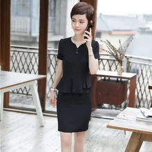 Стиль, летний топ с коротким рукавом из 2 частей и юбка для женщин, деловая рабочая одежда, костюмы с юбкой, официальные блейзеры размера плюс