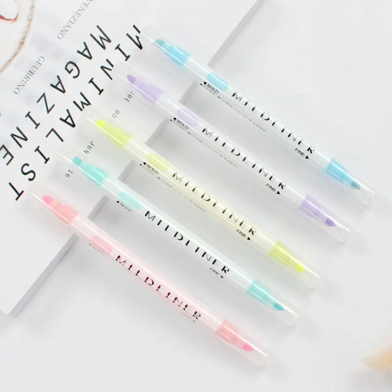 12 Colors/box Mildliner Pen Set Double Headed Round Toe/Oblique pastel