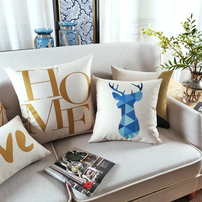 

Deer Throw Pillows Case Decorative Cushion Cover Gold BLue Geometric Cushions Cover Scandinavian Pillowcase for sofa