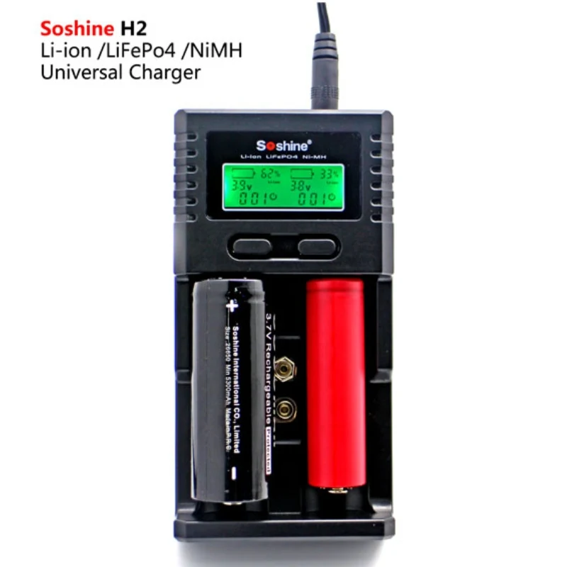 100% оригинал soshine H2 intelligente литий lcd ladegerat fur 18650 26650 16340 Li Ion AA AAA Ni MH lifepo4 9v batterie