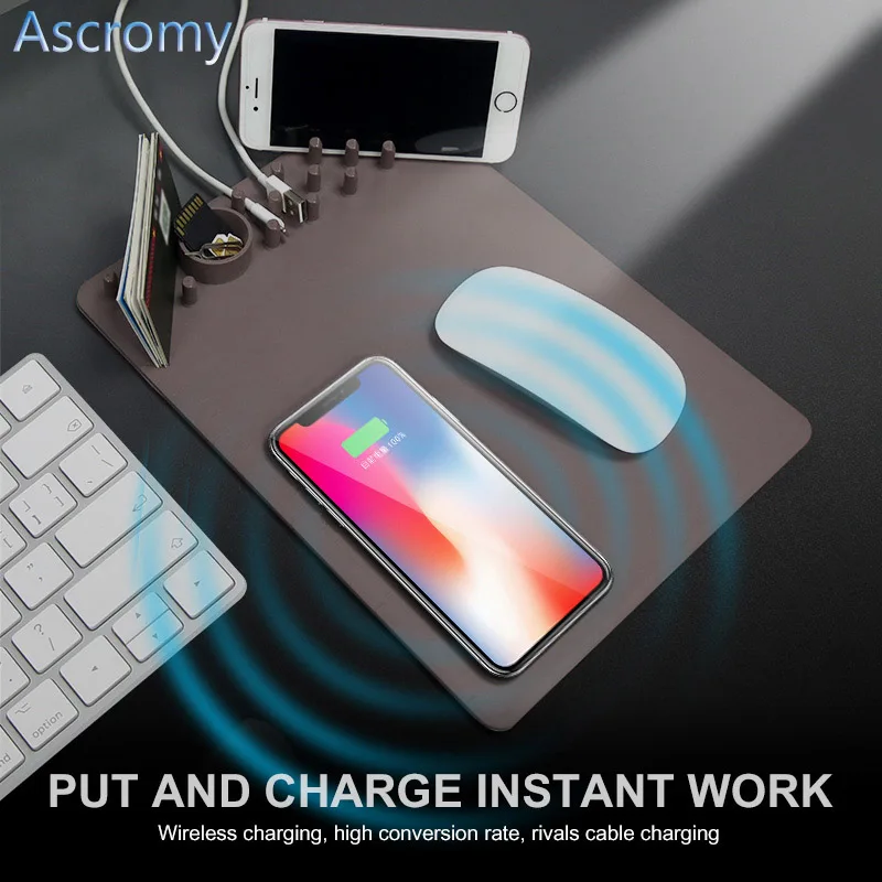 Ascromy Wireless Charger Mouse Pad Qi Wireless Charging Charger Storage