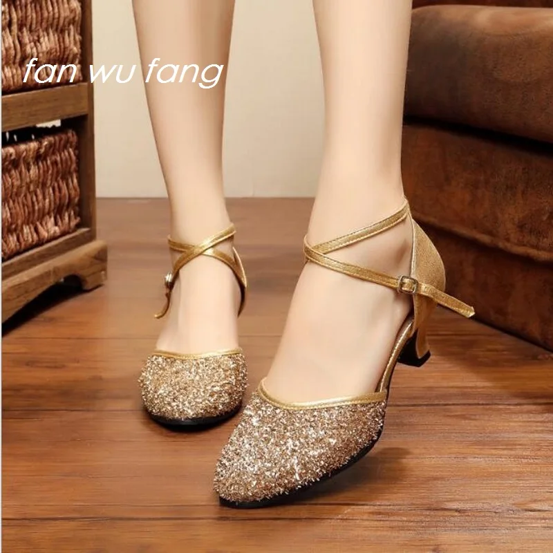

fan wu fang Hot Sales Glitter Latin Dance Shoes 5.5cm Ballroom Dancing Shoes Women Ladies Girls Tango shoes 818